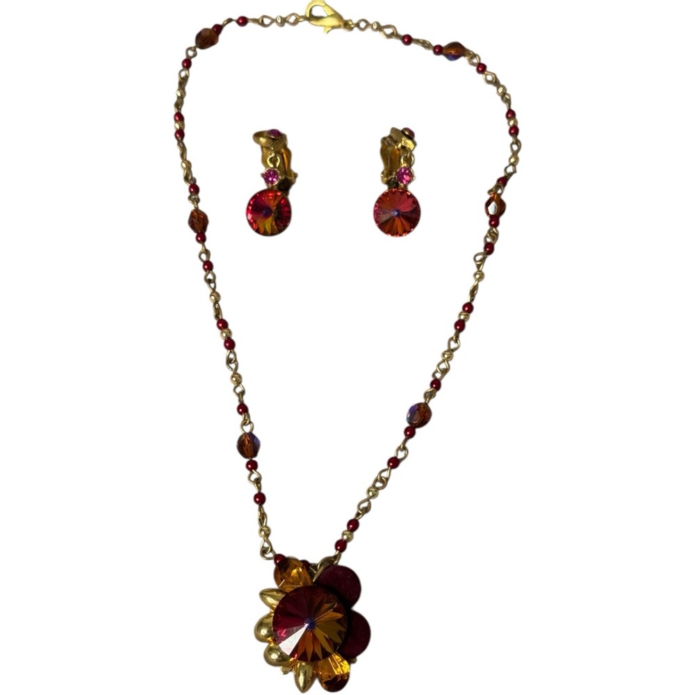 Gold tone and Red Jewelry Set